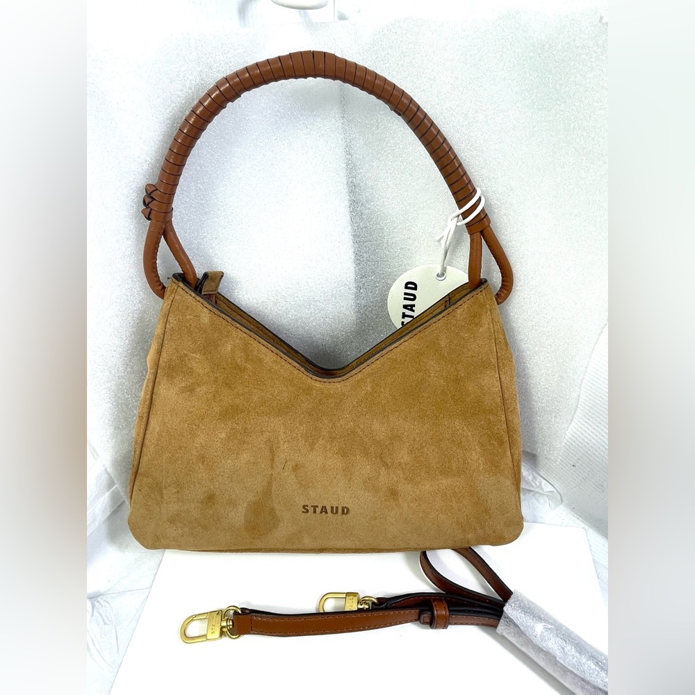 STAUD Valerie SHLDR Bag. Tan/Gold.